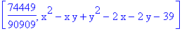 [74449/90909, x^2-x*y+y^2-2*x-2*y-39]